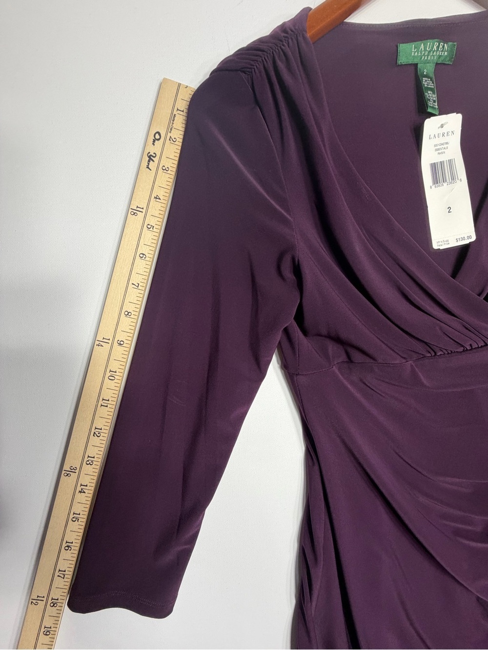 Lauren Ralph Lauren Deep Plum Draped Wrap-Style Jersey Dress size 2 new w tags - Picture 4 of 10